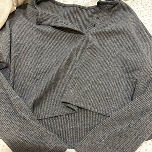 Cropped Grey Ribbed Henley
